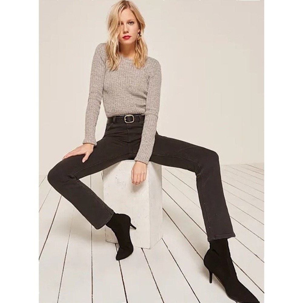 Reformation Women's Liza High Rise Straight Jeans Black Size 12 Quiet Luxury EUC